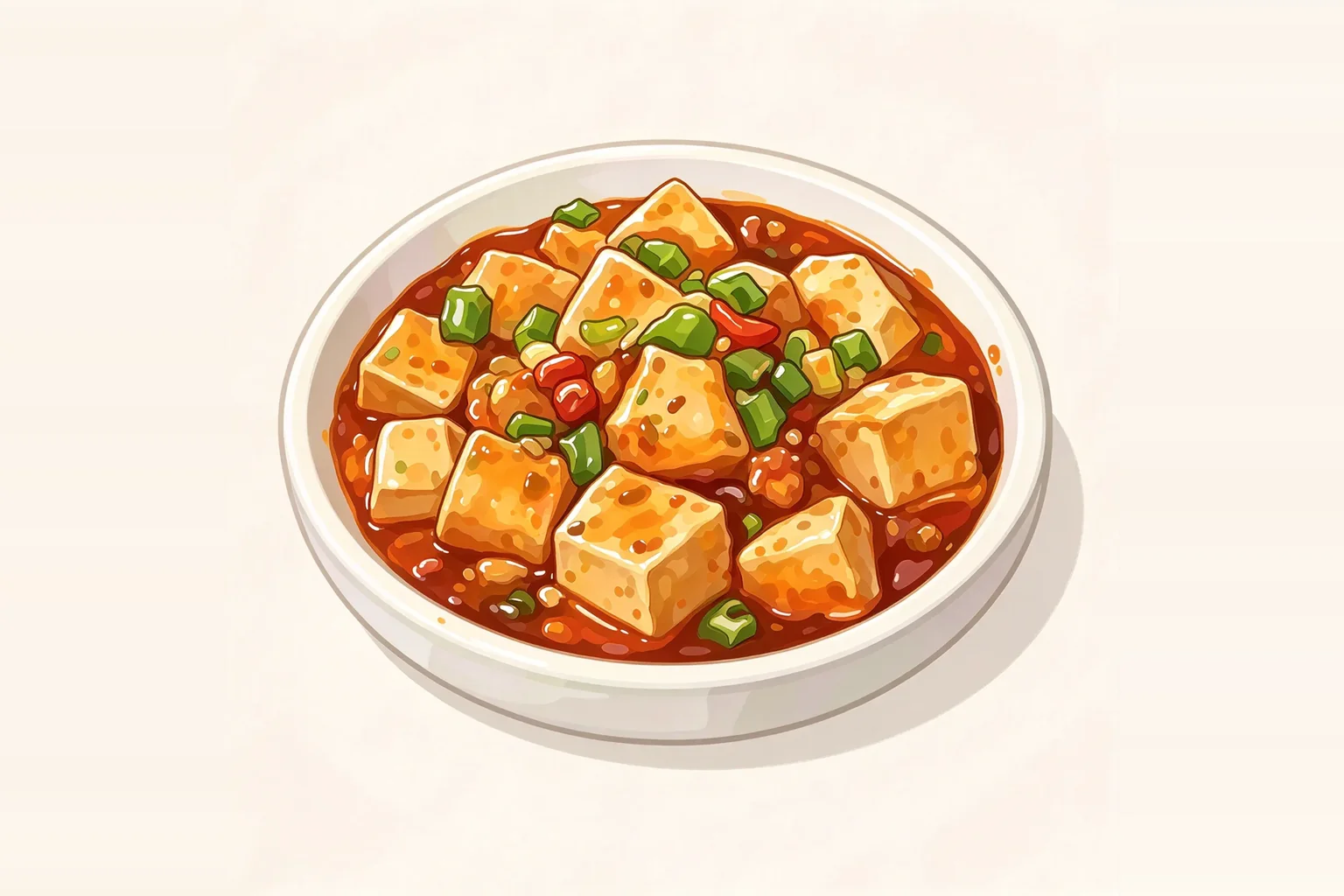 Illustration of mapo tofu in spicy sauce