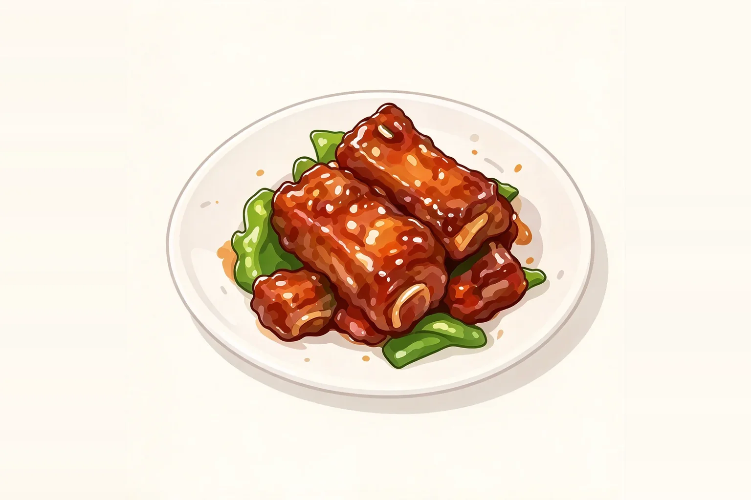 Illustration of glazed pork ribs